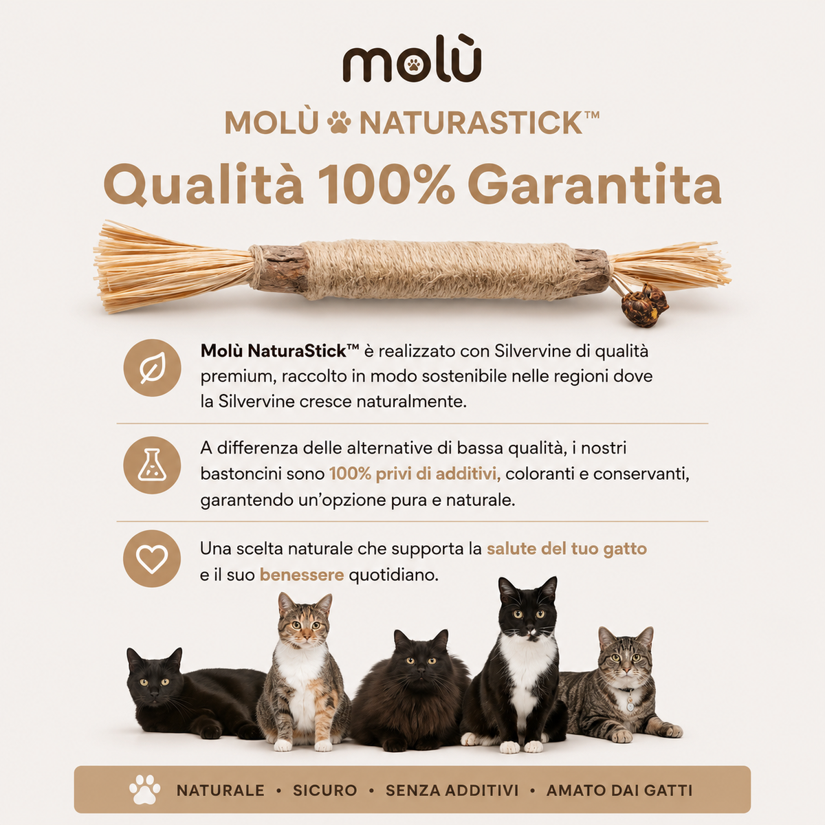 Molù NaturaStick | Bastoncino naturale per gatti
