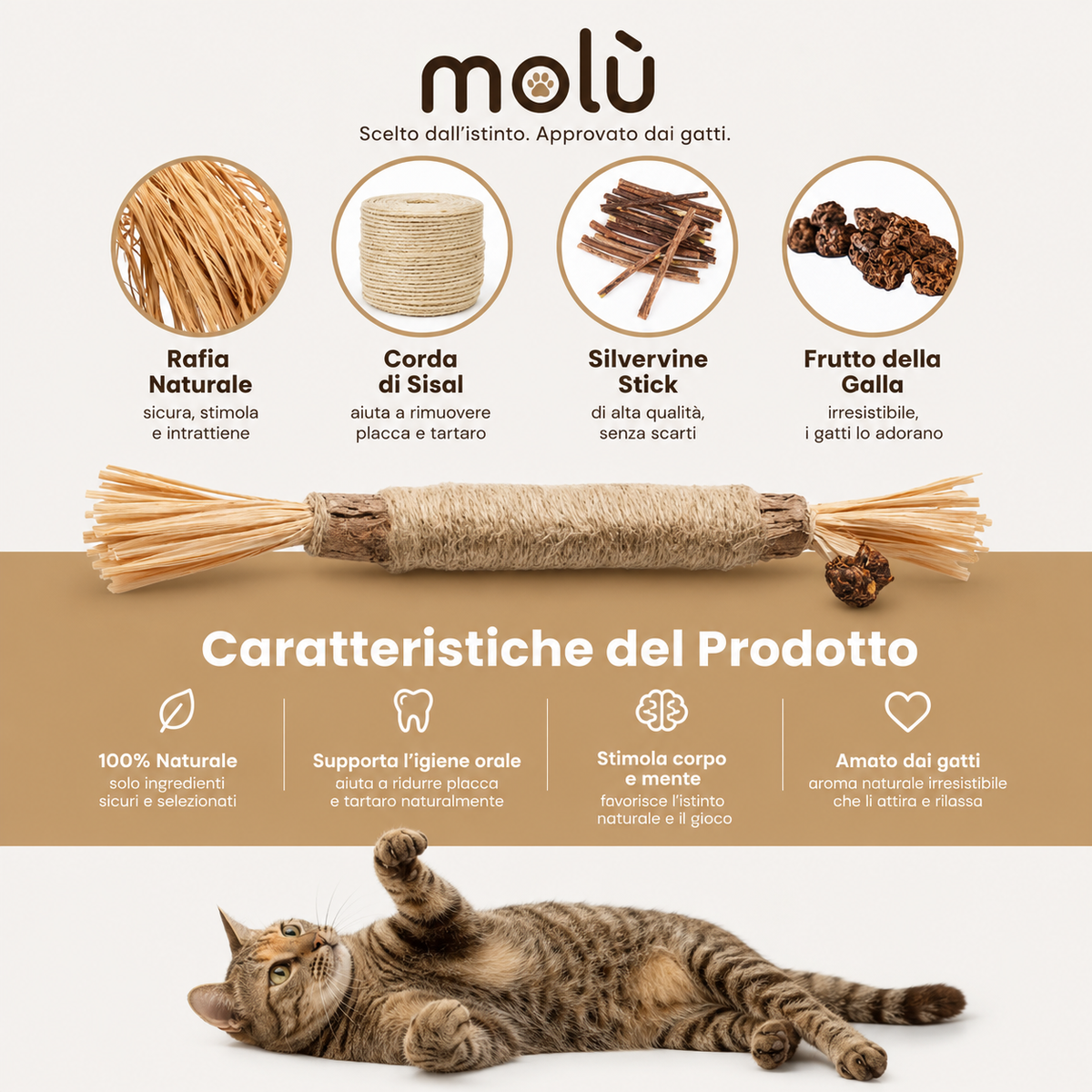 Molù NaturaStick | Bastoncino naturale per gatti